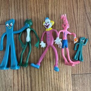 Vintage Gumby Jesco Prema Toys And Other Bendy Toys Clown, Rabbit, Frog